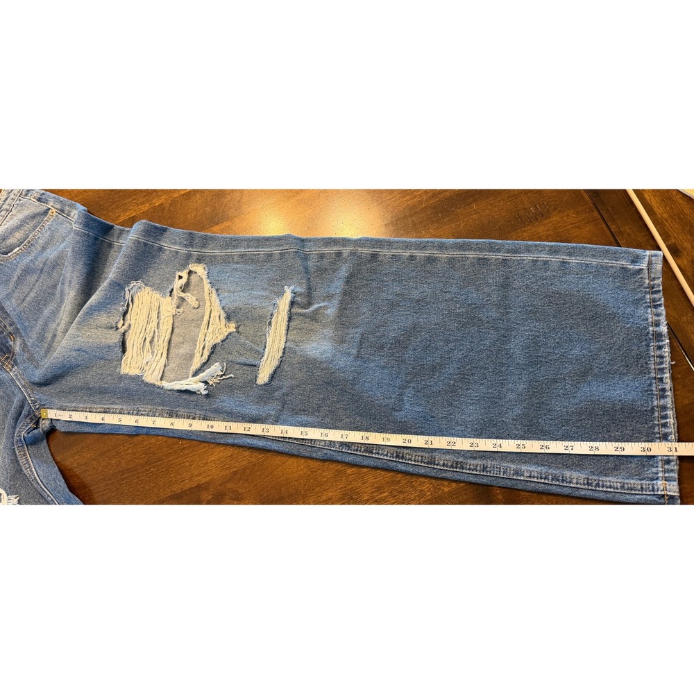 Zenana Distressed Wide Leg Jeans Medium Wash High Rise Ripped Cotton Size 30 - Picture 6 of 6